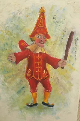 Buy Vintage Signed Oil Canvas Hand Painting Medieval Fairy Man Jester 1972 BBC Prop • 34.95£