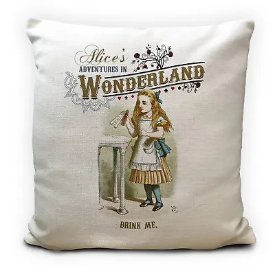 Buy ALICE IN WONDERLAND Cushion Cover Drink Me Quote Mad Hatter Tea Party Prop 40 Cm • 14.99£