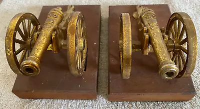 Buy 2x Vintage GR Brass Field Cannon Ornament Pair With Wood Plinth Military Prop • 32.58£