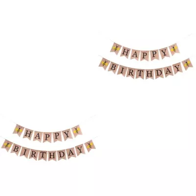 Buy  2 Pcs Scene Layout Props Birthday Party Decorations Happy Banners First Man Bee • 19.99£
