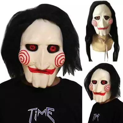 Buy Scary Halloween Saw Billy Puppet Mask W/ Hair Horror Party Cosplay Costume Props • 15.29£