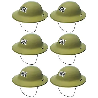 Buy X 6 Green Army Soldier Helmets Fancy Dress Accessories Ve Day Military Props • 9.99£