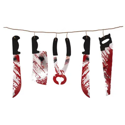 Buy Bloody Tools Axe Saw Knife Halloween Garland Decoration Sign Photo Booth Prop  • 3.99£