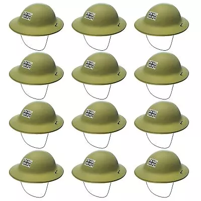 Buy X 12 Green Army Soldier Helmets Fancy Dress Accessories Ve Day Military Props • 14.99£