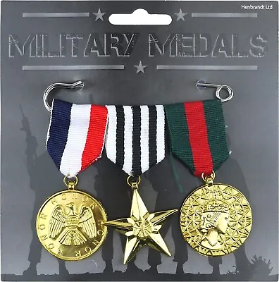 Buy Set Of 3 Military Medals Army World War Fancy Dress Costume Prop Accessories • 3.45£