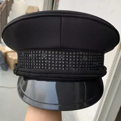 Buy Army Captain Hat Rhinestone Fancy Dress Cap Police Military Costume Prop Black • 23.93£