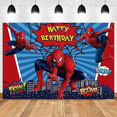Buy Spiderman Backdrop Banner Super Hero Marvel Photo Background Props Decorations • 5.98£