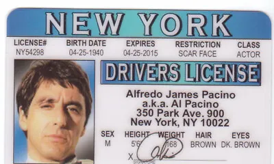 Buy Al Pacino Drivers License Novelty ID Card Scarface Irishman New York NY • 6.59£