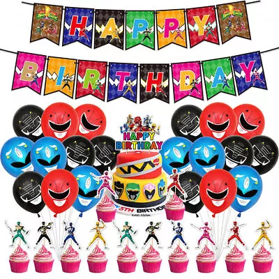 Buy Power Rangers Kids Birthday Party Ballons Banner Cake Topper Decors Props Set- • 14.43£
