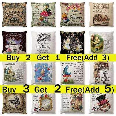 Buy Alice In Wonderland Pillow Case Cotton Linen Square Cushion Cover Cartoon UK • 4.81£