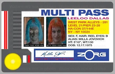 Buy Fifth Element Leeloo Dallas Milla Jovovich License Card Novelty ID • 6.14£