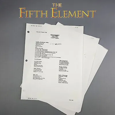 Buy The Fifth Element - Production Used Visual Effects Team Contact List • 55.75£