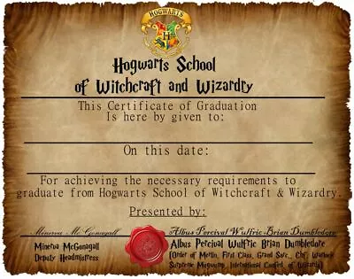 Buy Harry Potter Hogwarts School Certificate Of Graduation Prop/Replica • 3.20£