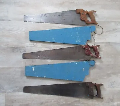 Buy 3 Vintage Rusty Old Handsaws Saws & 2 Hardboard Slip Covers Display Prop Use • 39.50£