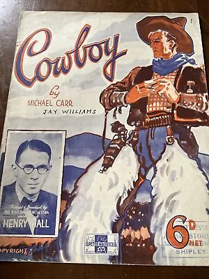 Buy Vintage Sheet Music 1936 COWBOY CARR/ Williams Stage Prop Old Crafting BBC Hall • 8.75£