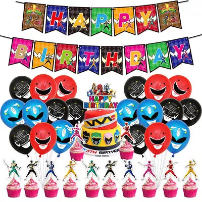 Buy Power Rangers Kids Birthday Party Ballons Banner Cake Topper Decors Props Set﹤ • 14.43£