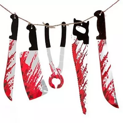 Buy 1.8M Halloween Bloody Weapons Garland Prop Decoration Blood Saw Knife Hanging • 3.99£