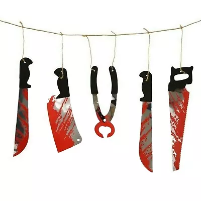 Buy 1.8M Halloween BLOODY WEAPONS GARLAND Hanging Blood Saw Knife Decoration Prop  • 3.78£