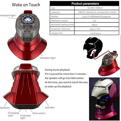 Buy Iron Man MK5 Helmet Base Stand W/ LED 5.2 Bluetooth Speaker Breathing Light 1:1 • 137.99£