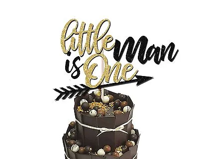 Buy Little Man Is One 1st Birthday Glitter Cake Topper Boys 1st Cake Smash Prop • 4.99£