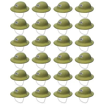 Buy X 24 Green Army Soldier Helmets Fancy Dress Accessories Ve Day Military Props • 21.99£